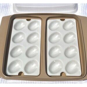 1970’s Vintage Tupperware 4 Piece Deviled Egg Keeper Carrier 723 4 Harvest Gold